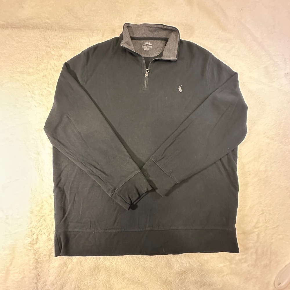 Polo Ralph Lauren Mens XL Black Quarter Zip Pullover Cotton Blend Mock Neck Logo